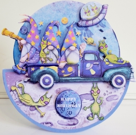 UFO GNOMES rocker card by Pam Stubley