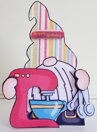 Cake Baker Gnome Birthday Shaped Card by Pam Stubley