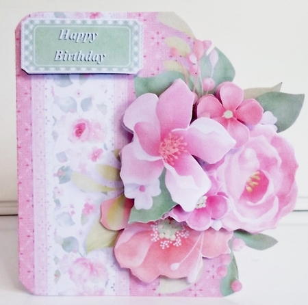 Peach Floral 3D Decoupage Shaped Card with Insert & Envelope by Pam Stubley