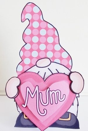 Mum Heart Mothers Day Gnome Shaped Card by Pam Stubley