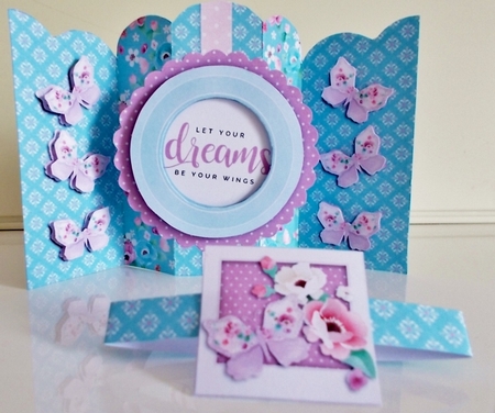 Let Your Dreams Be Your WIngs Scalloped Gate Fold Card & Envelope by Pam Stubley