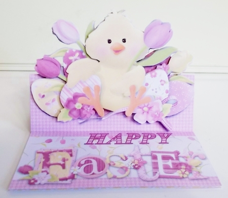 Easter Chick Over The Top 3D Decoupage Easel Card & Envelope by Pam Stubley