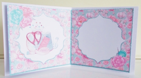 Crafts & Hobbies 5: Sew Fun 6 x 6 Card Insert, Pink & Green Floral, Blank by Pam Stubley