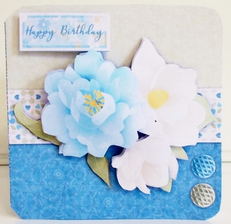 Magnolia Blossoms Rounded Corner Decoupage Card with Insert & Envelope by Pam Stubley