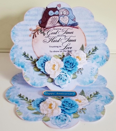 Owls Scallop Easel Shaped Anniversary Card by Pam Stubley