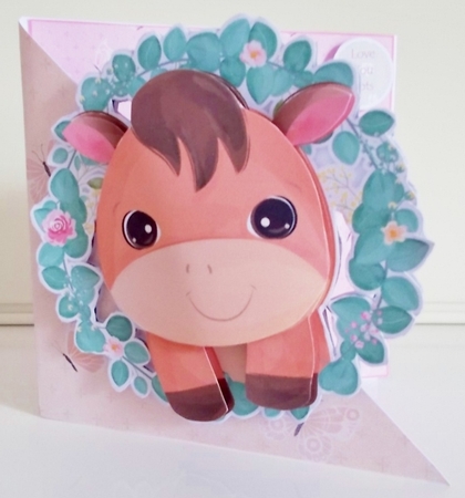 Cute Pony Cutaway Card with Decoupage & Inserts & Various Sentiments by Pam Stubley