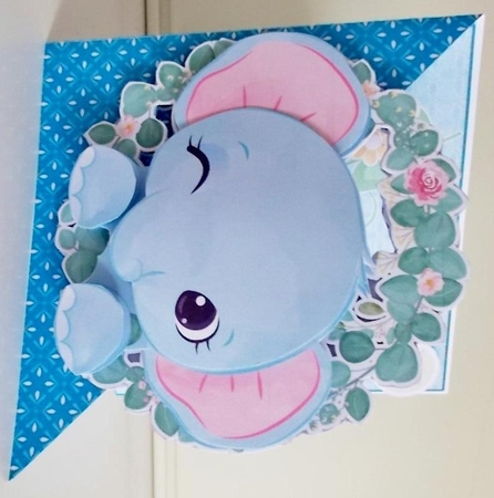 Cute Elephant Cutaway Card with Decoupage & Inserts & Various Sentiments by Pam Stubley