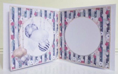 Winter Glam 14: Black & Silver Baubles 6 x 6 Card Insert with Black/Ivory Floral Stripes Background, Blank by Pam Stubley