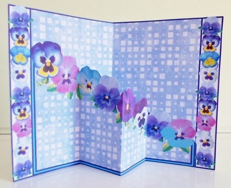 Diagonal pop-out Blue pansies by Pam Stubley