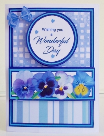 Diagonal pop-out Blue pansies by Pam Stubley