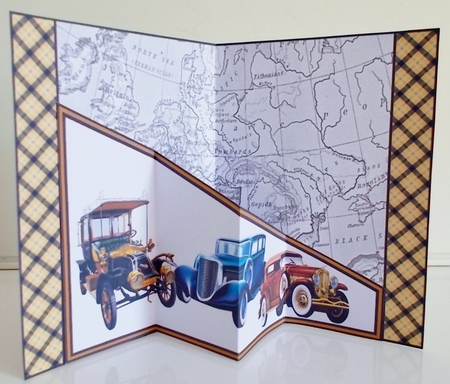Diagonal pop-out Vintage cars by Pam Stubley