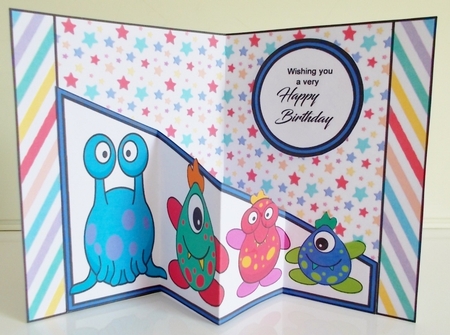 Diagonal pop-out Monster birthday by Pam Stubley