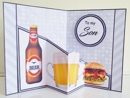Diagonal pop-out Beer & burgers by Pam Stubley