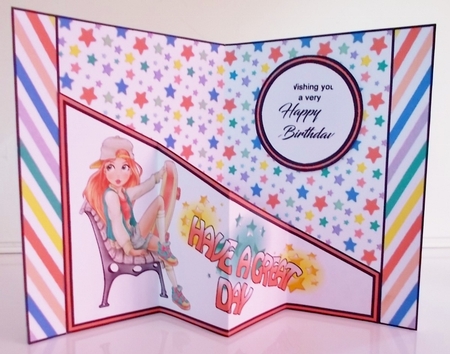 Diagonal pop-out Skateboarding girl by Pam Stubley