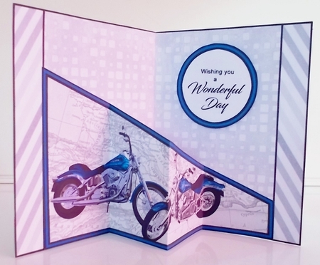 Diagonal pop-out Motorbikes by Pam Stubley