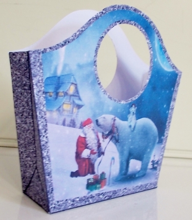 Santa & Polar Bear Silver Tote Gift Bag by Pam Stubley