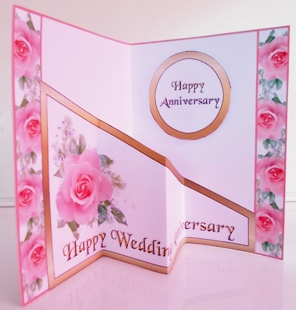 Diagonal pop-out Pink roses anniversay by Pam Stubley