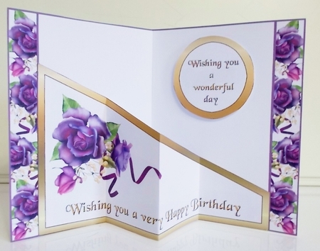 Diagonal pop-out Purple birthday rose by Pam Stubley