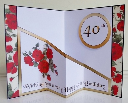 Diagonal pop-out Red 40th birthday rose by Pam Stubley