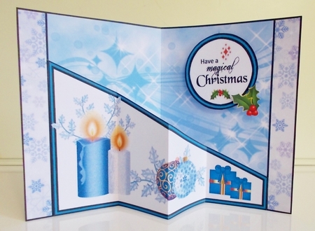 Diagonal pop-out Blue candles by Pam Stubley