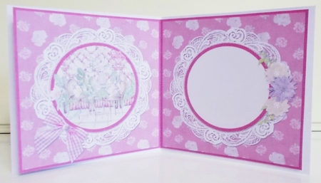 Country Garden 12: Garden Patio/Floral Trellis 5 x 5 Card Insert with Pink/White Floral Background, Blank by Pam Stubley