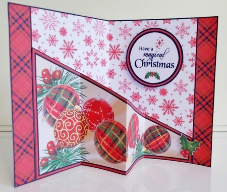 Diagonal pop-out Tartan baubles by Pam Stubley
