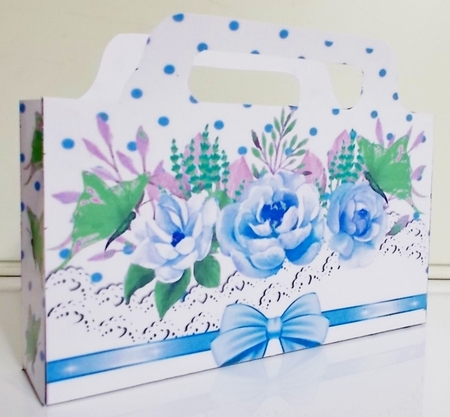Pretty Blue Roses on lace and bow polkadot Tote Bag by Pam Stubley