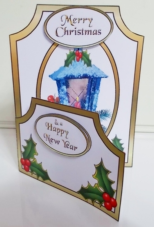 Cutaway Blue lantern & holly by Pam Stubley