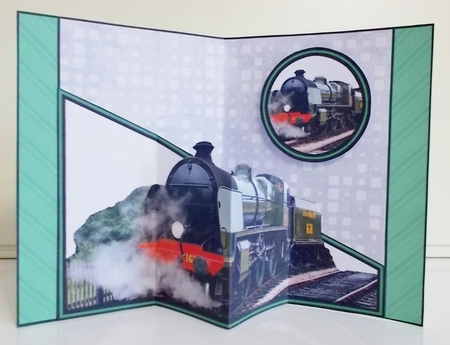 Diagonal pop-out Steam train by Pam Stubley