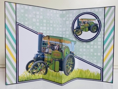 Diagonal pop-out Traction engine by Pam Stubley