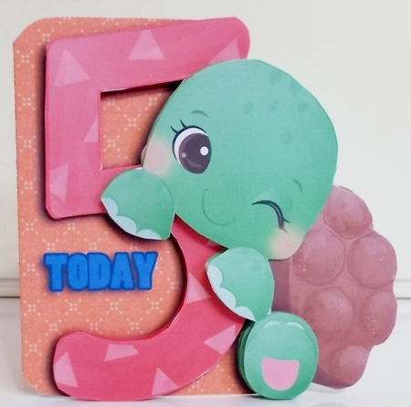 Tortoise Shaped 5th Birthday Card with Decoupage & Inserts by Pam Stubley
