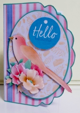 Hello Beautiful Scalloped Edge Asymmetric Decoupage Card & Envelope by Pam Stubley