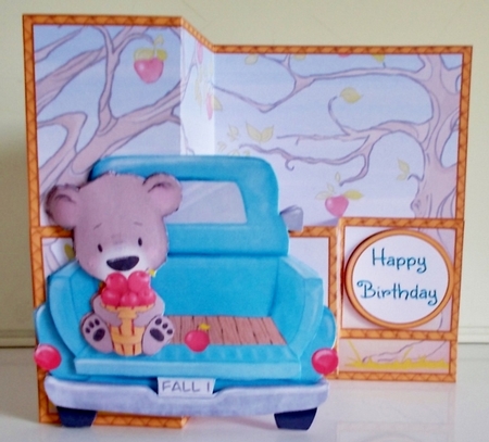 Autumn Trucker Bear Z Fold Pop Up by Pam Stubley