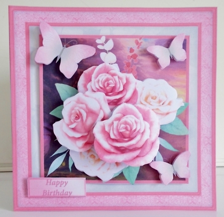 Pink and Cream Roses - Decoupage Card Mini Kit by Pam Stubley