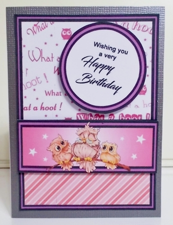 Diagonal pop-out Owls (pink) by Pam Stubley