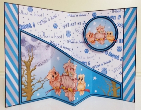 Diagonal pop-out Owls (blue) by Pam Stubley