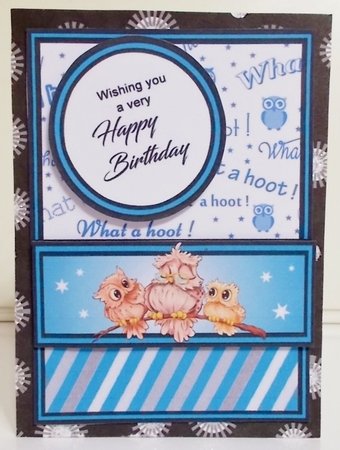 Diagonal pop-out Owls (blue) by Pam Stubley