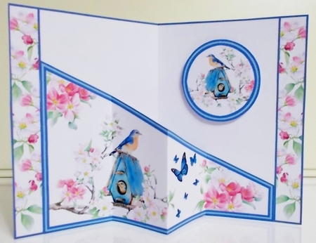 Diagonal pop-out Blue bird house by Pam Stubley