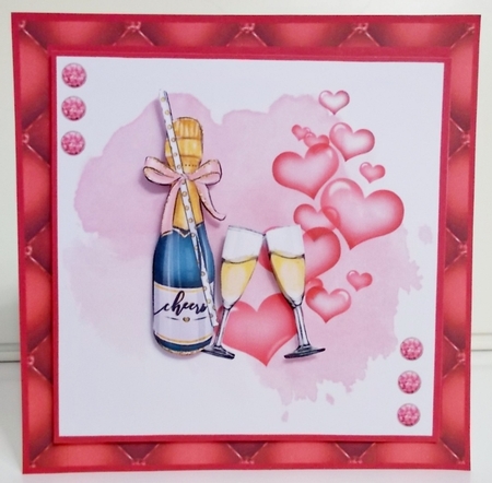 Hearts and Champagne Romance Card by Pam Stubley