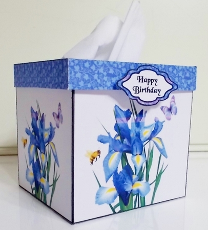 Tissue box cover Pretty blue irises by Pam Stubley