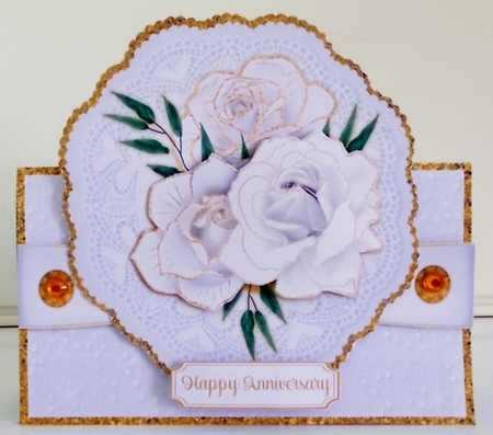 White & Gold Roses All Occasions 7 x 7 Shaped Card by Pam Stubley