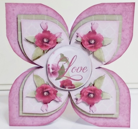 Love -  Petal Shaped 3D Decoupage Quad Card and Envelope by Pam Stubley