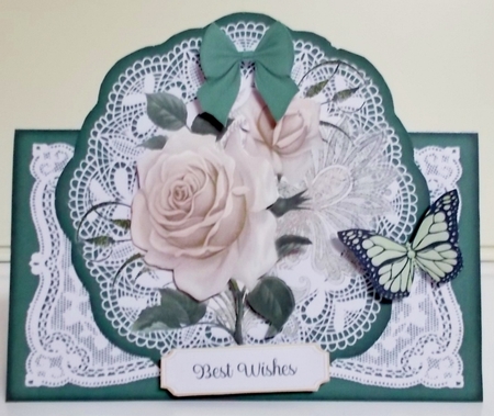 Ivory & Green Roses All Occasions 7 x 7 Shaped Card by Pam Stubley