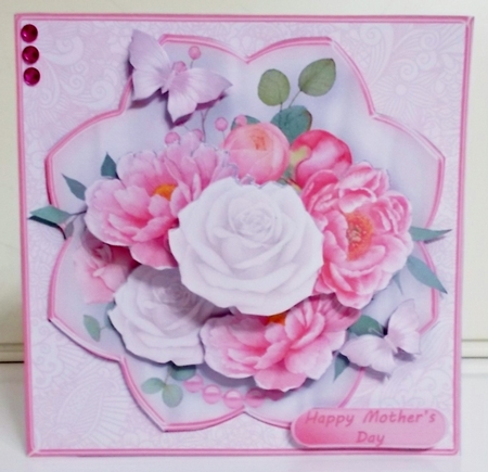 Pink and White Posy- Decoupage Card Mini Kit by Pam Stubley