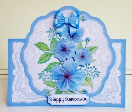 Blue Cherry Blossom All Occasions 7 x 7 Shaped Card by Pam Stubley