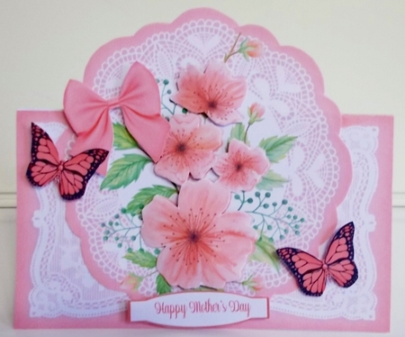 Coral Cherry Blossom All Occasions 7 x 7 Shaped Card by Pam Stubley
