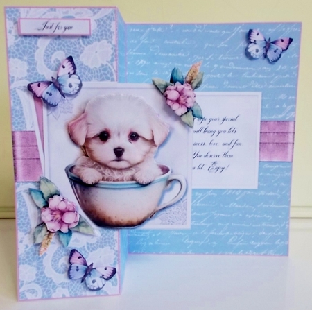 Pup in a cup fold back three  by Pam Stubley