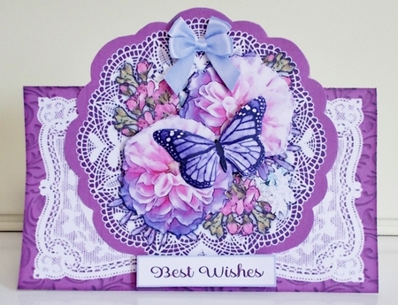 Dahlias` and Butterfly All Occasions 7 x 7 Shaped Card by Pam Stubley
