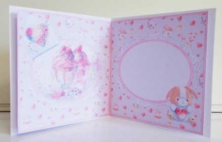 Sweet Valentines 15: Ice Cream Sundaes/Plushie 5 x 5 Card Insert with Pink Hearts & Cupcakes Background by Pam Stubley