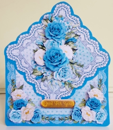 Blue & Vanilla Floral All Occasions Shaped Card by Pam Stubley